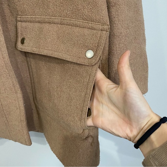 J CREW MERCANTILE Womens 8 Tan Wool Blend Fur Lined Hooded Zip Up Winter Jacket - Picture 4 of 7